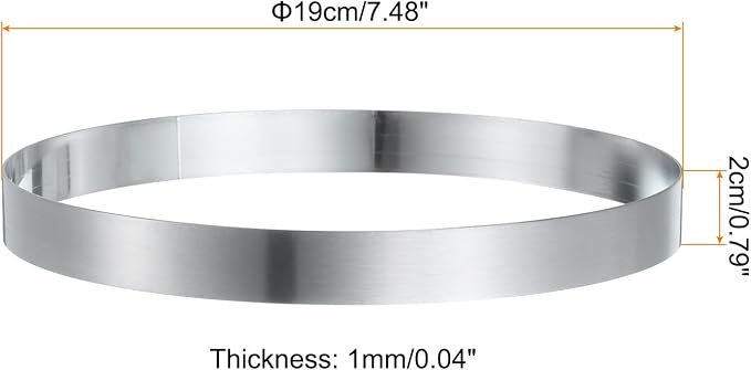 HARFINGTON Round Cake Ring 7.48 x 1 Inch Seamless Stainless Steel Pastry Mousse Dessert Ring Mirror Coating for Baking Cooking English Muffins Crumpet Making Tool