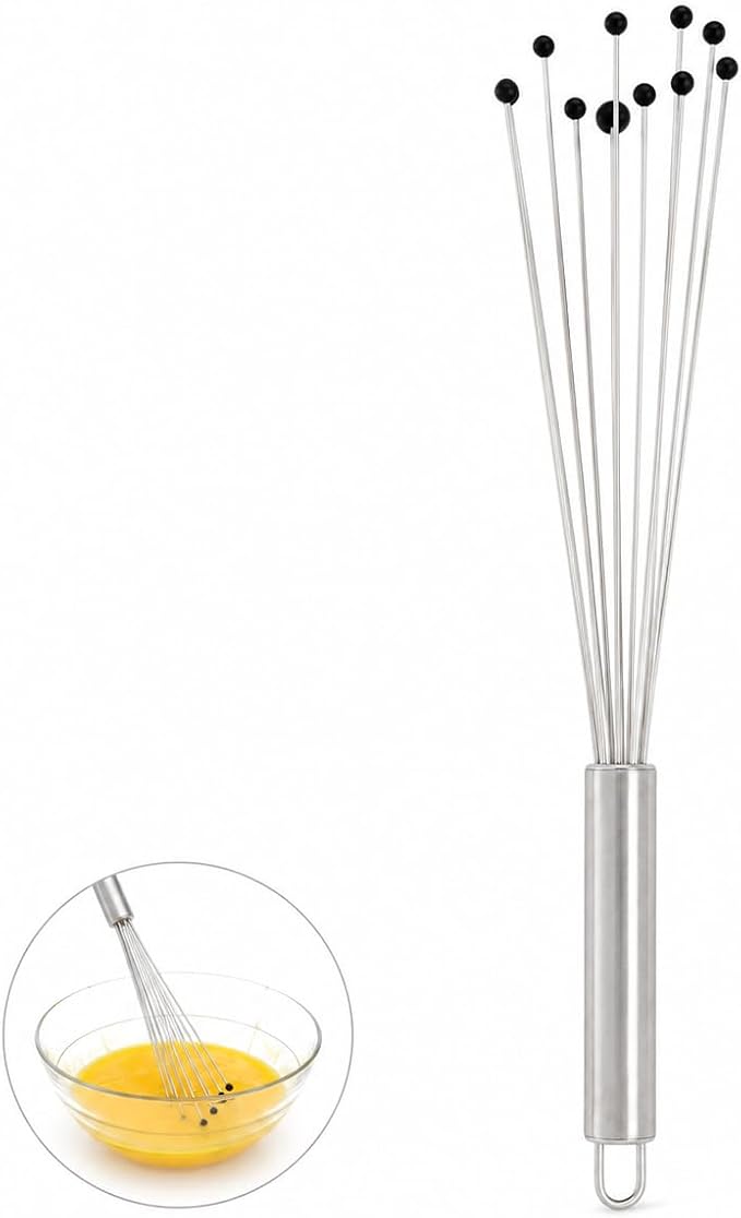 Mrs. Anderson's Baking Nonstick Ball Whisk, Stainless Steel With Silicone Tips, Flexible Wire Design For Whisking Eggs, Sauces, Dressings, And Desserts