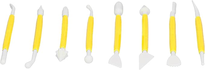 Tbest Cake Fondant Tools Set 8 Piece Yellow Decoration Kit | Pastry Filling Decoration, Modeling tools for Baking, Plastic Material, Kitchen Diy Use