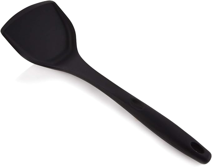 MOACC Silicone Wok Turner, Heat Resistant Solid Silicone Stir Fry Spatula for Non Stick Cookware (Black)