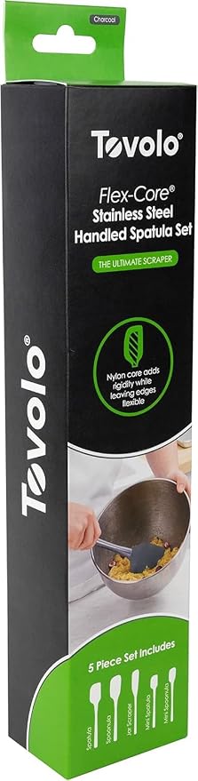 Tovolo Stainless Steel Handled Silicone Spatula Set of 5 Charcoal Gray, Dishwasher Safe Kitchen Spatula Set for Cooking Baking, Non Toxic BPA Free Silicone Spatula set with Metal Steel Handle