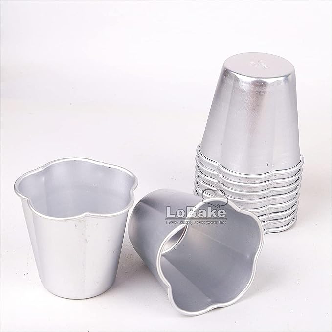 LoBake 10pcs per lot Various Design Fluted Edge Wavy Flower Cup Boat Round Shape Aluminium Tart Mould Jelly Pudding Cup Cupcake Mold Baking (C12)