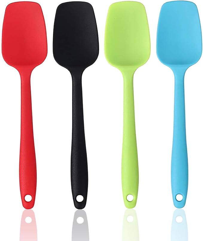Silicone Spatula, 11 inch Rubber Spoon Spatula Set for Cooking and Baking, Heat Resistant Cooking Utensil Set, Flexible Silicone Spoon Baking Mixing Tool Cooking Gadget (4-Piece)