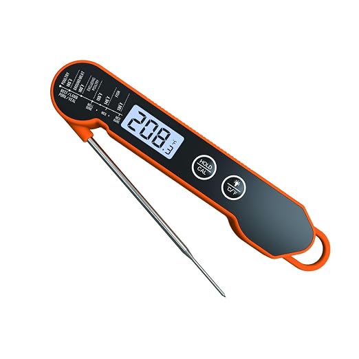 Instant Read Meat Digital Thermometer for Grilling and Cooking, Waterproof Thermometer with Backlight and Calibration, Fast Folding Probe BBQ Thermometer for Smoker, Oil, Candy, and Turkey (Orange)