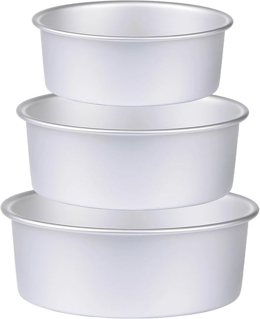 Round Cake Pan Set of 3 (6 x 3 inch/8 x 3 inch/10 x 3 inch), Aluminum Baking Pans for Layer Cakes, Heavy Duty Non-Stick, Evenly Baking Tools for Home Kitchen, Birthday Wedding Anniversary
