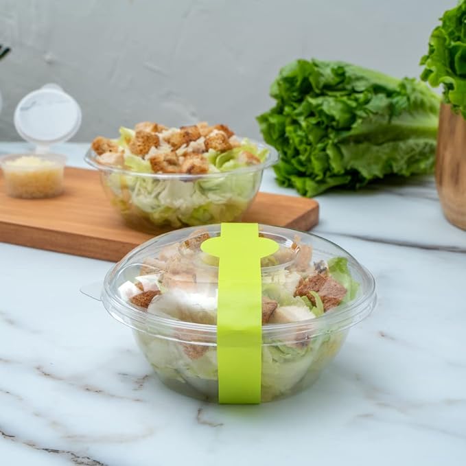 Restaurantware RW Base 12 x 1.5 Inch Packaging Bands 100 Self-Adhering Belly Bands - Disposable Strong Green Paper Label Stickers For Packaging Supplies Keeps Take Out Containers Sealed