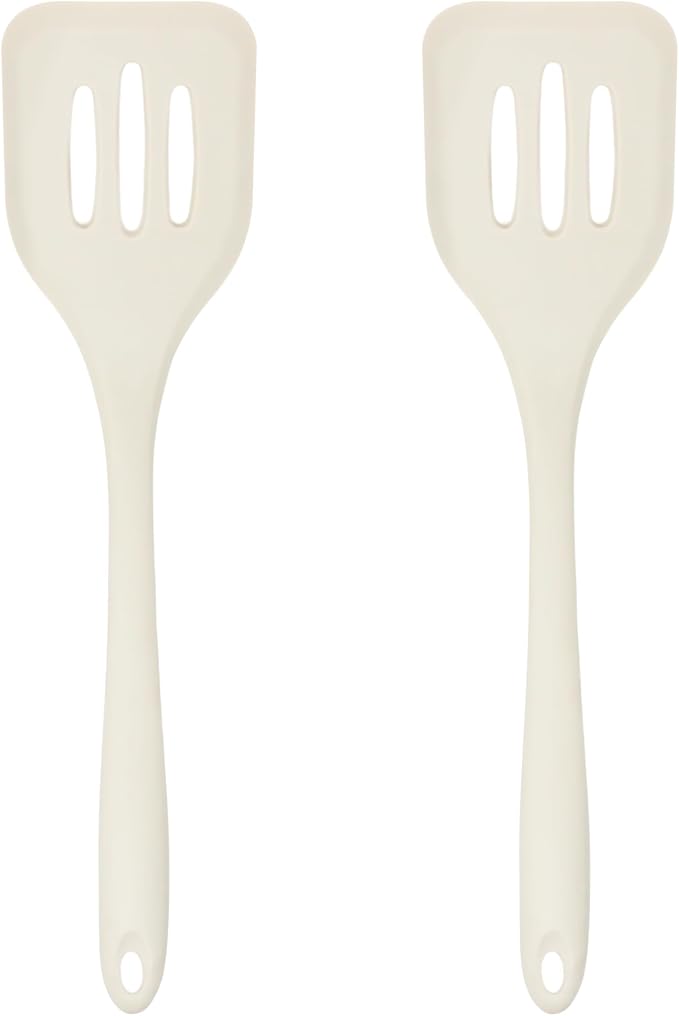 Silicone Slotted Turner Set – 2-Piece Set of Turner Spatulas for Eggs and Pancakes – Kitchen Tools and Accessories with Comfortable Handles, Heat-Resistant Utensils for Cooking & Baking – Cream