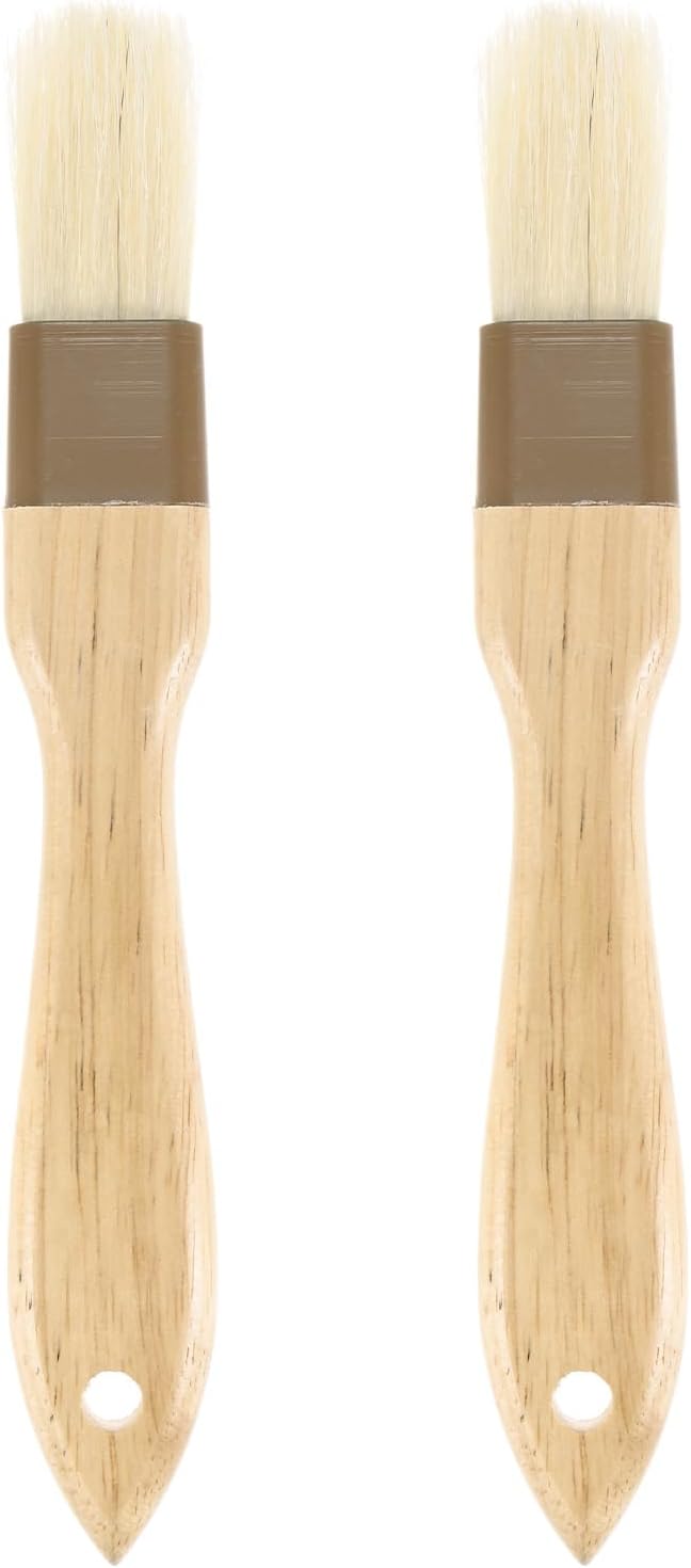 M METERXITY 2-Pack Pastry Brush, Wooden Handle Natural Bristle Basting BBQ Oil Brush for Cooking/Barbecue/Kitchen [1"]