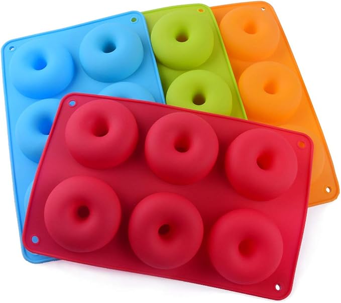 Magik 1-2 Pack Silicone 6 Cavity Donut Mold Donut Mould Pan Baking Tray Bagels Cake Biscuit Muffins Daily Party Events (1, Red)