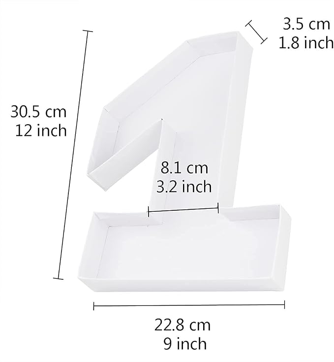 WENPACK 12.5" Cardboard Number Shaped Mache Box Strawberries Fillable Sweets Gift Box with Clear Lid (White, 1)