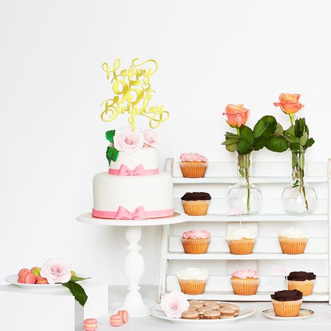 Happy 95th Birthday Cake Topper，Mirrored Gold Acrylic Birthday Topper for Cheers to 95 Years Birthday/Anniversary Party Decoration Ideas, Perfect Keepsake for your family and friends(95th)