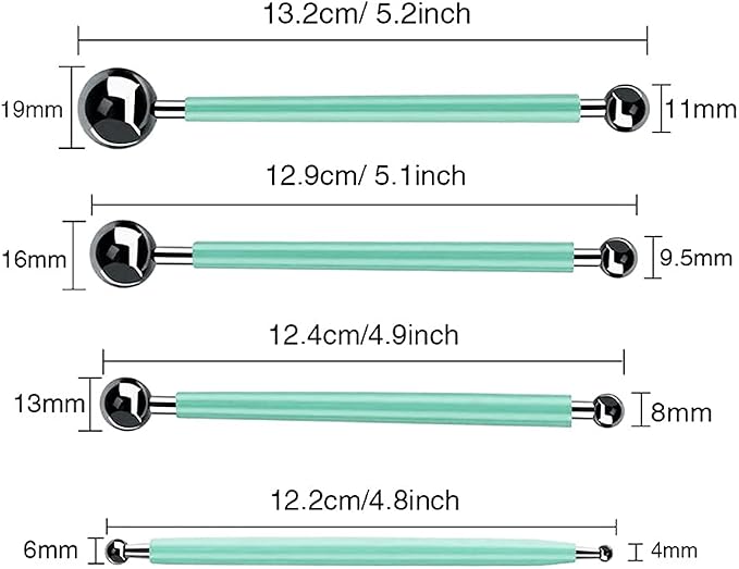 4 x Fondant Cake Decorating Clay Flower Sugarcraft Ball Model DIY Tool 8 Sizes (Green)