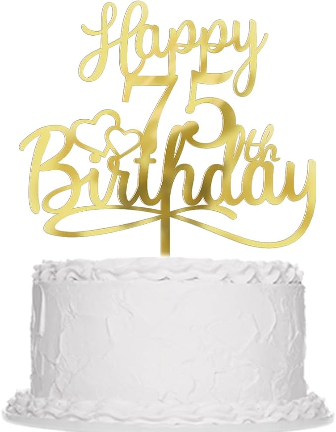 Sleyberoy Acrylic Happy 75th Birthday Cake Topper- Hello 75,Cheers to 75 Years,75th Anniversary/Birthday Party、 men and women Happy seventy five Birthday Selected cake decoration(75th)