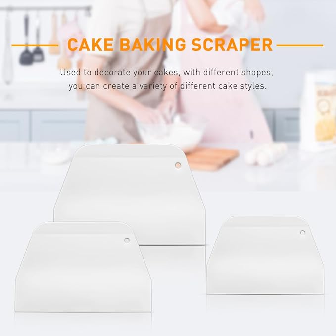 BESTonZON 3PCS Silicone Cake Scraper Set, Dough Scraper Bench Scraper, Plastic Flexible Bowl Scraper, Cake Smoother Cutters Kitchen Cutter Decorating Tools Sculpting & Modeling Tools (S, L)