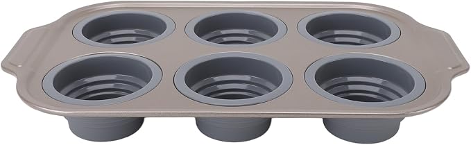 Zerodis Silicone Muffin Pan, Foldable Cupcake Baking Tray Non Stick Cake Maker Tray for Bread Tart Desserts Doughnut (Gray)