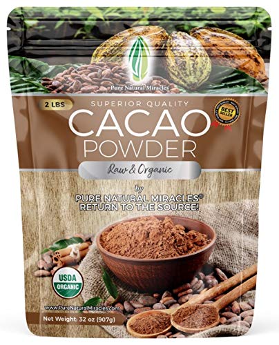 Pure Natural Miracles Cacao Powder - Organic, Raw, Unsweetened, Sugar Free Cocoa - Wild Chocolate Flavor - Perfect for Smoothies and Baking - 2 lb