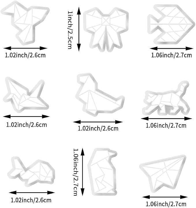 Xaekicr 9 Pcs Origami Shape Polymer Clay Cutters - Geometric Animal & Bow Cookie Cutter Set for Jewelry Making, Earring Molds, Fondant Cake Decorating & DIY Crafts