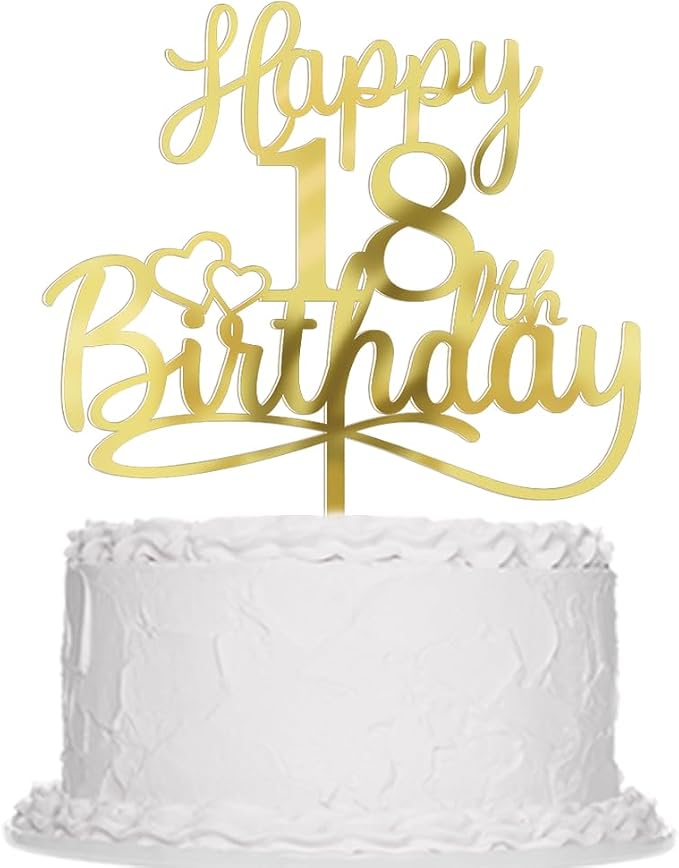 Sleyberoy Acrylic Happy 18th Birthday Cake Topper- Hello 18,Cheers to 18 Years,18th Anniversary/Birthday Party、Boys and girls, Happy eighteen Birthday Selected cake decoration (18th)