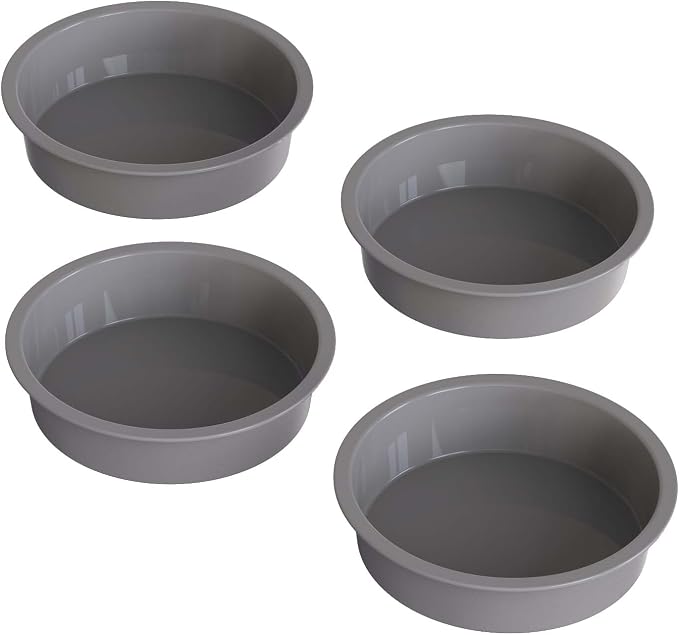 4 Pack Silicone Cake Pans 5 Inch Round, Nonstick Small Cake Mold Set | KEYFIVE Easy Release 5" x 2" Bakeware for Smash Cake, Mini Layer Cakes, Birthday, Air Fryer, Oven, Microwave (Grey)