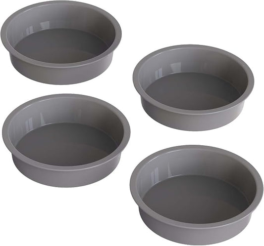 4 Pack Silicone Cake Pans 5 Inch Round, Nonstick Small Cake Mold Set | KEYFIVE Easy Release 5" x 2" Bakeware for Smash Cake, Mini Layer Cakes, Birthday, Air Fryer, Oven, Microwave (Grey)