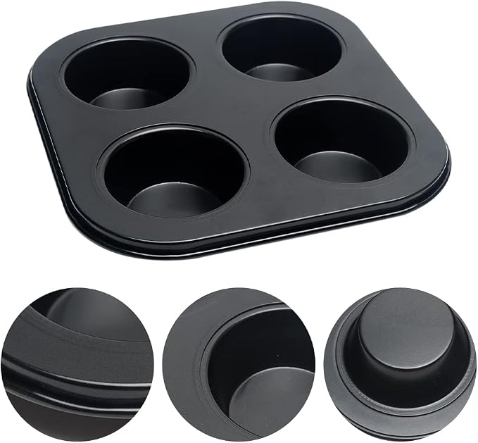 4-Hole Muffin Pan, Bakeware Non-stick Cupcake Baking Pan Mini Pie Pans, Heavy Duty Carbon Steel Muffin Tray Standard Baking Mold Pan for Oven Bakings (COLOR:Black, 1pc)