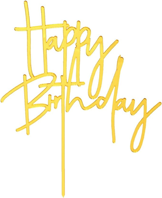 Gold DIY Happy birthday Cake Topper Acrylic Happy Birthday Cake Sign Party Decorations Supplies(Gold 1)