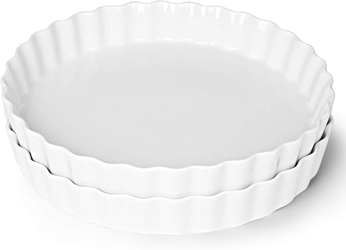 ONTUBE Ceramic Pie Pans 11 Inches, Quiche Pans (White, 11" x 2 Pieces)