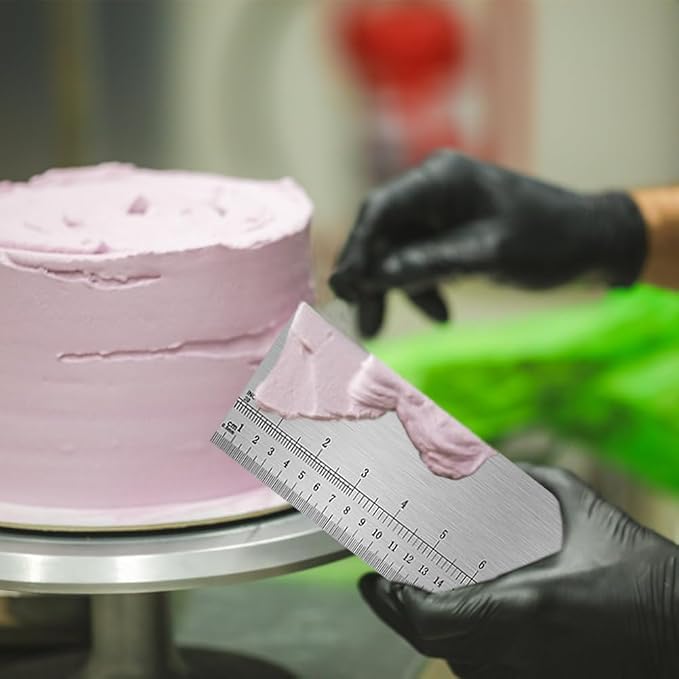 Cake Scraper Smoother, 12 Inch Stainless Steel Icing Smoother with Inch and CM Scale, Metal Cake Tool for Buttercream, Fondant, and Frosting