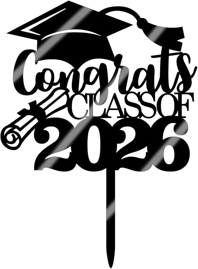 Congrats Class Of 2026 Cake Topper, Glitter Graduation Party Supplies - High School College Graduates -College Graduate Cake Topper Decorations Supplies(Congrats Class Of 2026 Acrylic black)