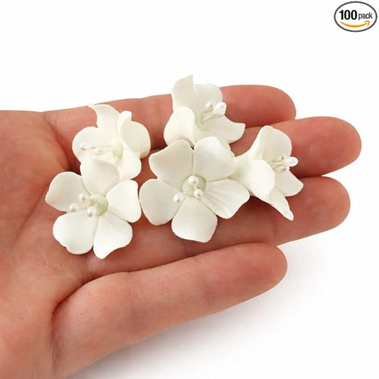 Global Sugar Art Blossom Sugar Wedding Cake Flowers White with Pearl Stamens, Unwired, 100 Count by Chef Alan Tetreault