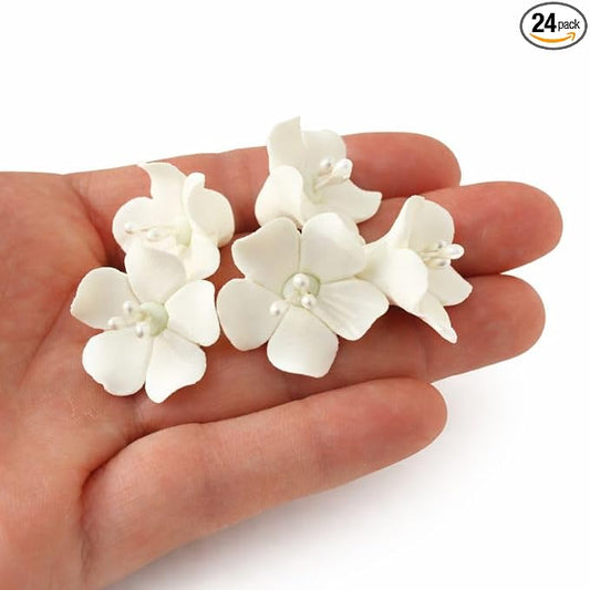 Global Sugar Art Blossom Sugar Wedding Cake Flowers with Pearl Stamens, White Unwired, 24 Count by Chef Alan Tetreault