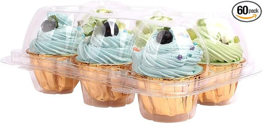 2/4/6 Count Cupcake Containers with Hinged Airtight Lids, Clear Plastic Cupcake Boxes, Stackable Single Cupcake Holders for Frosted Cupcakes or Muffins