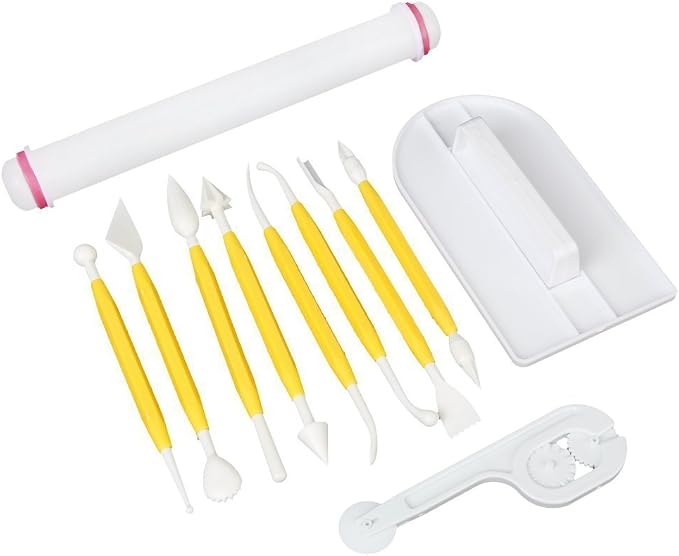 HOSL Fondant Cake Decorating Tools Set 11pcs Fondant Cutters Roller Fondant Smoother & Rolling Pin Flower Fondant Molds Cake Decorating Supplies Kit for Beginners Cake Sculpting & Modeling Tools