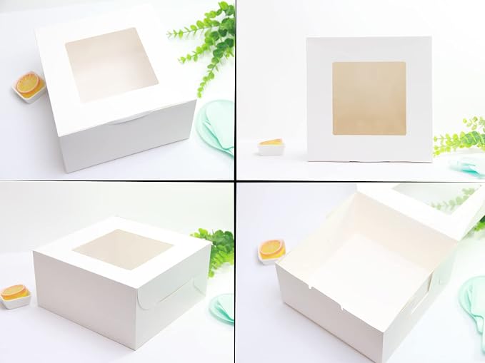 White Bakery Boxes 10x10x5 Inch - 10Pack Window Gift Boxes