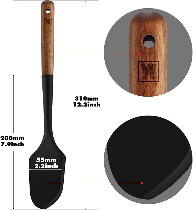 WAGENSTEIGER Silicone Head Scraping Spatula with Wooden Handle: Multi-Purpose Cooking Tool for Spreading, Baking and Mixing, Heat Resistant Cookware, Protects Surfaces with Gentle Head Design