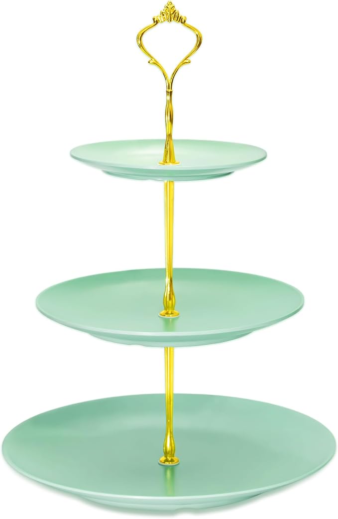 Lucky Will Green Tiered Dessert Serving Tray for Kid's Party Supplies Favors 3 Tier Cupcake Cake Stand for Birthday Tea Afternoon Halloween Christmas Candy Bar
