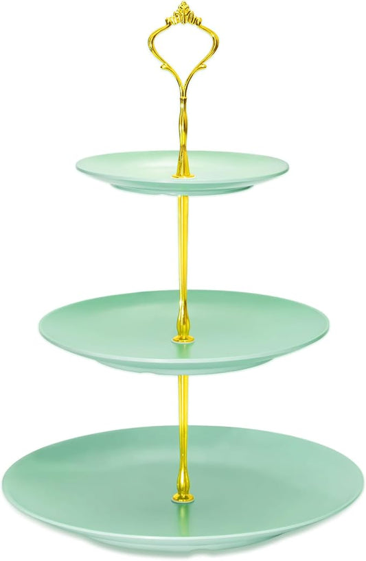 Lucky Will Green Tiered Dessert Serving Tray for Kid's Party Supplies Favors 3 Tier Cupcake Cake Stand for Birthday Tea Afternoon Halloween Christmas Candy Bar