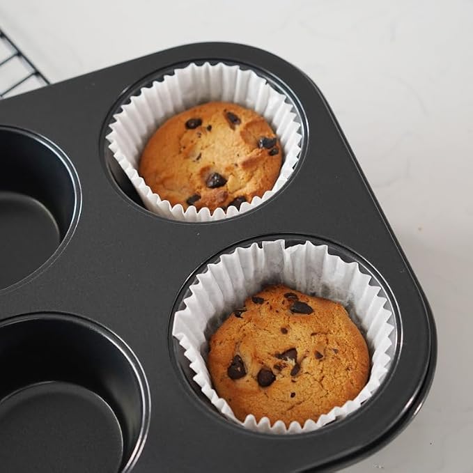 Premium Non-Stick Muffin Baking Pan,2Packs Cupcake Pan,Stainless steel 6-Cup Muffin Tin (Black)