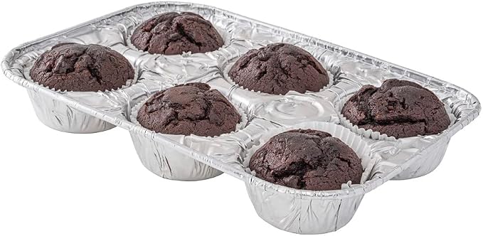 Restaurantware Pastry Tek 9.5 x 6.5 x 1.5 Inch Muffin Tins 25 Disposable Cupcake Pans - 6 Cavities Standard Size Silver Aluminum Baking Pans Durable For Baking Cupcakes Muffins or Mini Pies