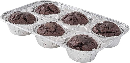 Restaurantware Pastry Tek 9.5 x 6.5 x 1.5 Inch Muffin Tins 25 Disposable Cupcake Pans - 6 Cavities Standard Size Silver Aluminum Baking Pans Durable For Baking Cupcakes Muffins or Mini Pies