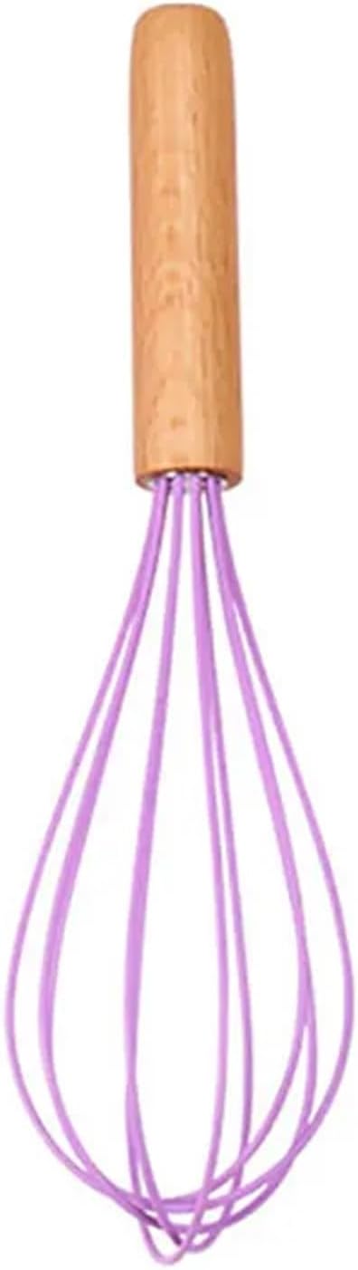 Silicone Egg Beater Manual Coil Whisk with Wooden Handle Cream Mixer Kitchen Baking Tool(Purple)