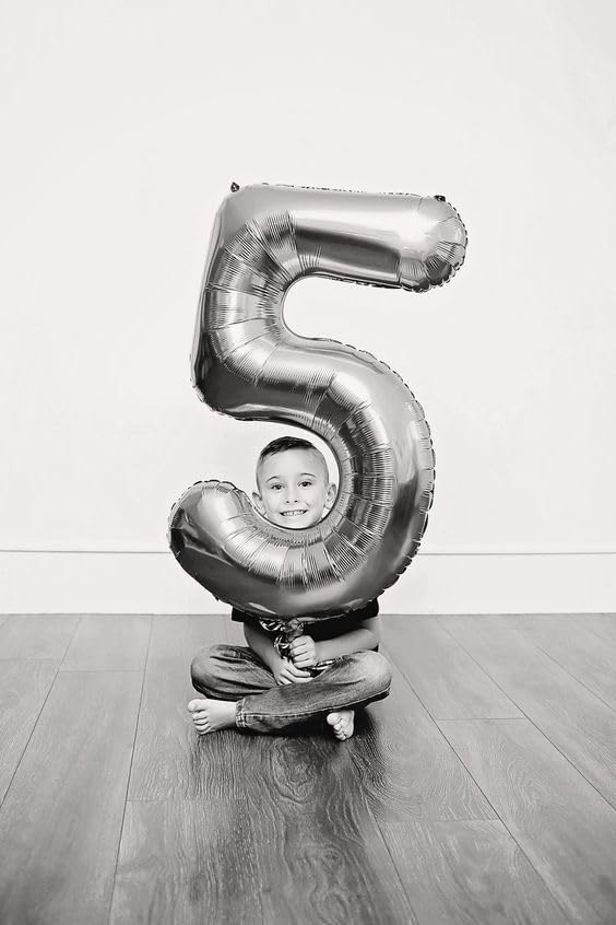 Silver 5 Balloon, Number Balloons 40 Inch, 5th Birthday Balloon Decorations, Silver Party Supplies, 5 Number Balloons, Number 5 Balloon