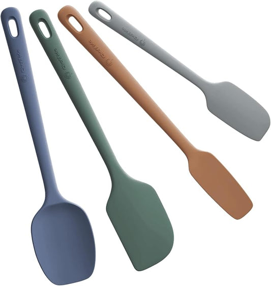 ChefAide 4 Pieces Silicone Spatula Set, Food Grade Rubber Spatula, Upgrade Strong Handle with Ergonomic Grip, Heat Resistant for Nonstick Cookware, Cooking