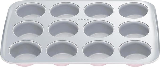 Nonstick Ceramic 12 Cup Muffin Pan, Cupcake Pan for Baking, Non-Toxic Muffin tin, Ceramic Coating, PTFE & PFOA Free, Oven Safe 550°F, Aluminized Steel (Pink)