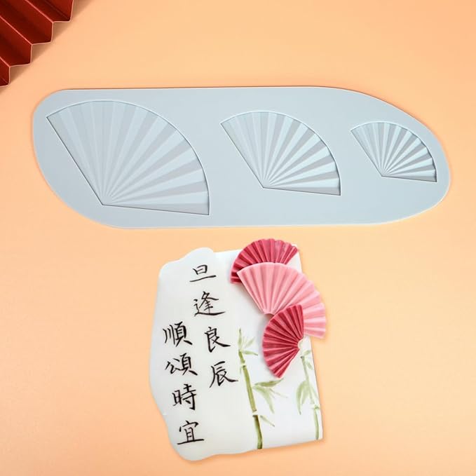 mostsom Opera Style Fan Shaped Lace Silicone Mold Wedding Cake Border Decoration Fondant Cake Surround Food Grade Mat Baking Mold (A_ Fan)