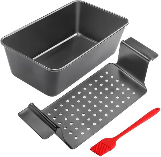 Meatloaf Pan with Drain Tray, Nonstick Baking Loaf Pan with Insert 9 x 5 Inches Loaf Pans for Baking Bread and Meat, 2-Piece Set, Black