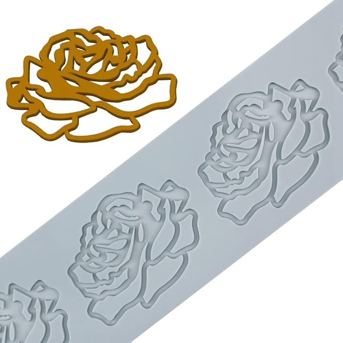 TUKE 3D Leaves Silicone Molds Flower Cake Fondant Mat Bee Leaf Pastry Moulds Rose Impression Chocolate Hollow Lace Mold (Rose_13x2.8x0.12inch_E)