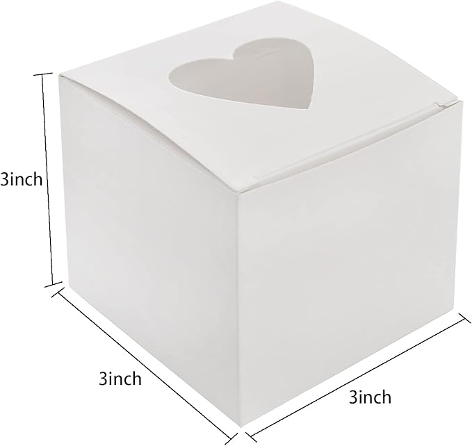 100 Pack White Individual Cupcake Containers with Heart Shaped Window, 3 Inch Small Single Bakery Box Cardboard Holder for Mini Cake Cookie Dessert, Packaging Togo Box for Birthday Party Favor