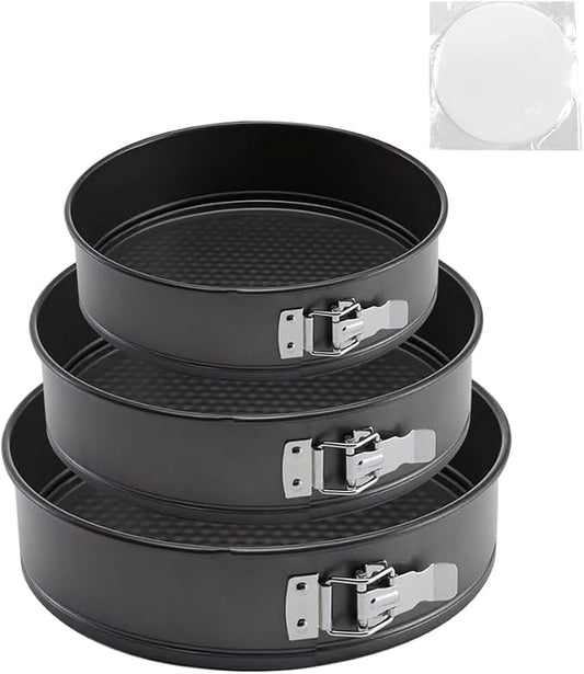 Springform Cake Pan, Cake Pan with 3 Different Size (9.5,10.2,11inch), Cake Molds for Baking with Removable Bottom, Non-Stick Bakeware for Effortless Baking（with 50 Pcs Parchment Paper Liners）
