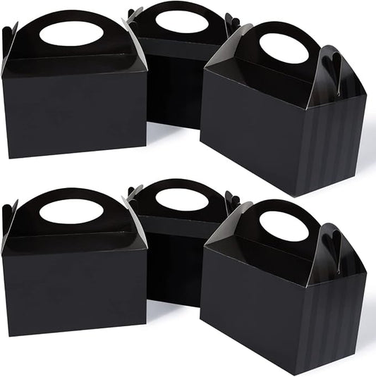 Happyhiram Black 12 CT 6 Inch Candy Boxes Party Favors Stripes Paper Cookie Gift Bags with Handles Gable Boxes Goodie Snack Bags for Graduation Birthday Party